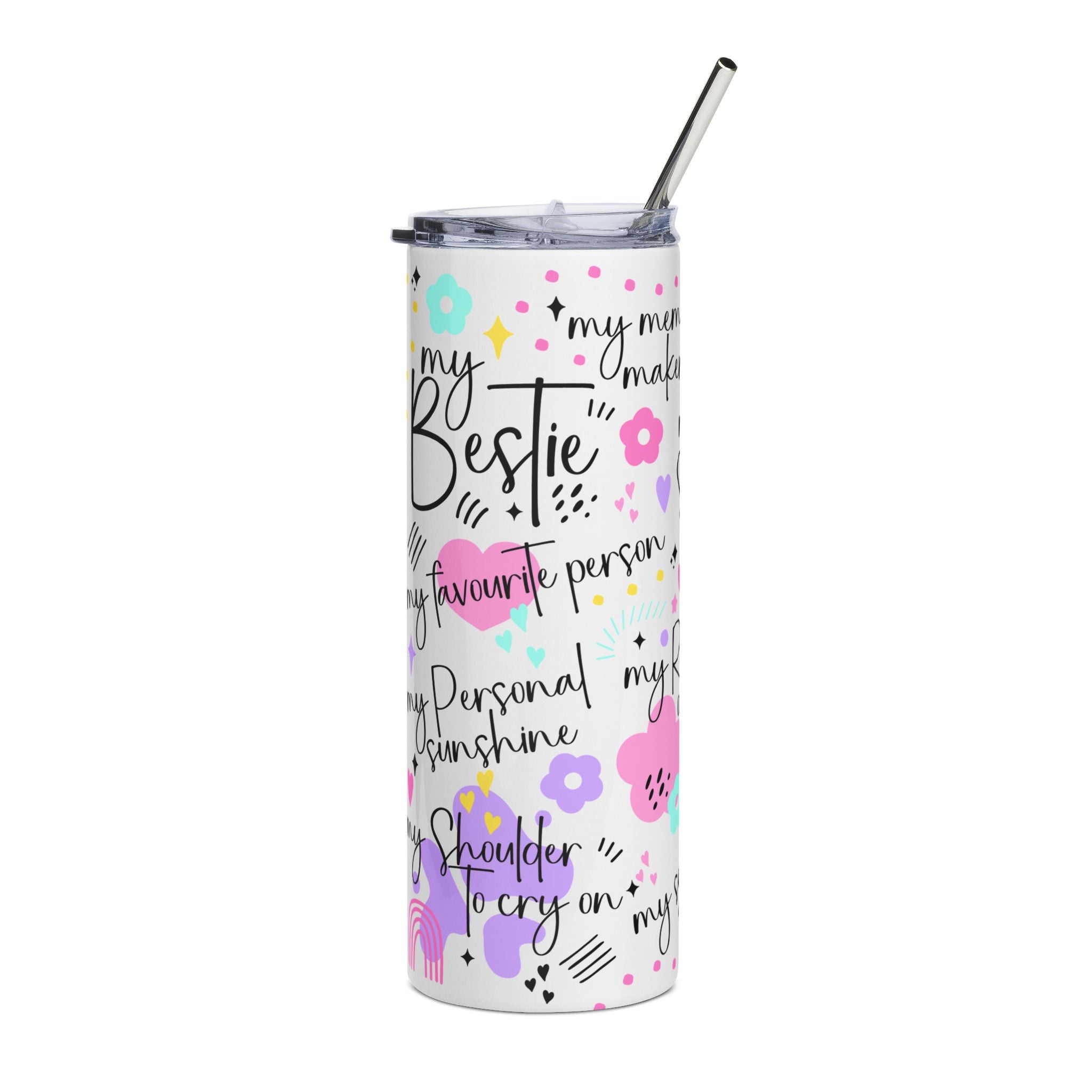 Bestie Stainless Steel Tumbler 600ml — 'My Bestie' Floral Friendship Travel Cup