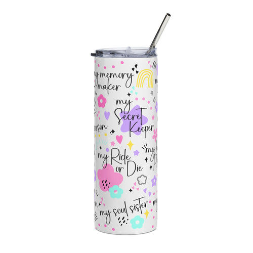 Bestie Stainless Steel Tumbler 600ml — 'My Bestie' Floral Friendship Travel Cup