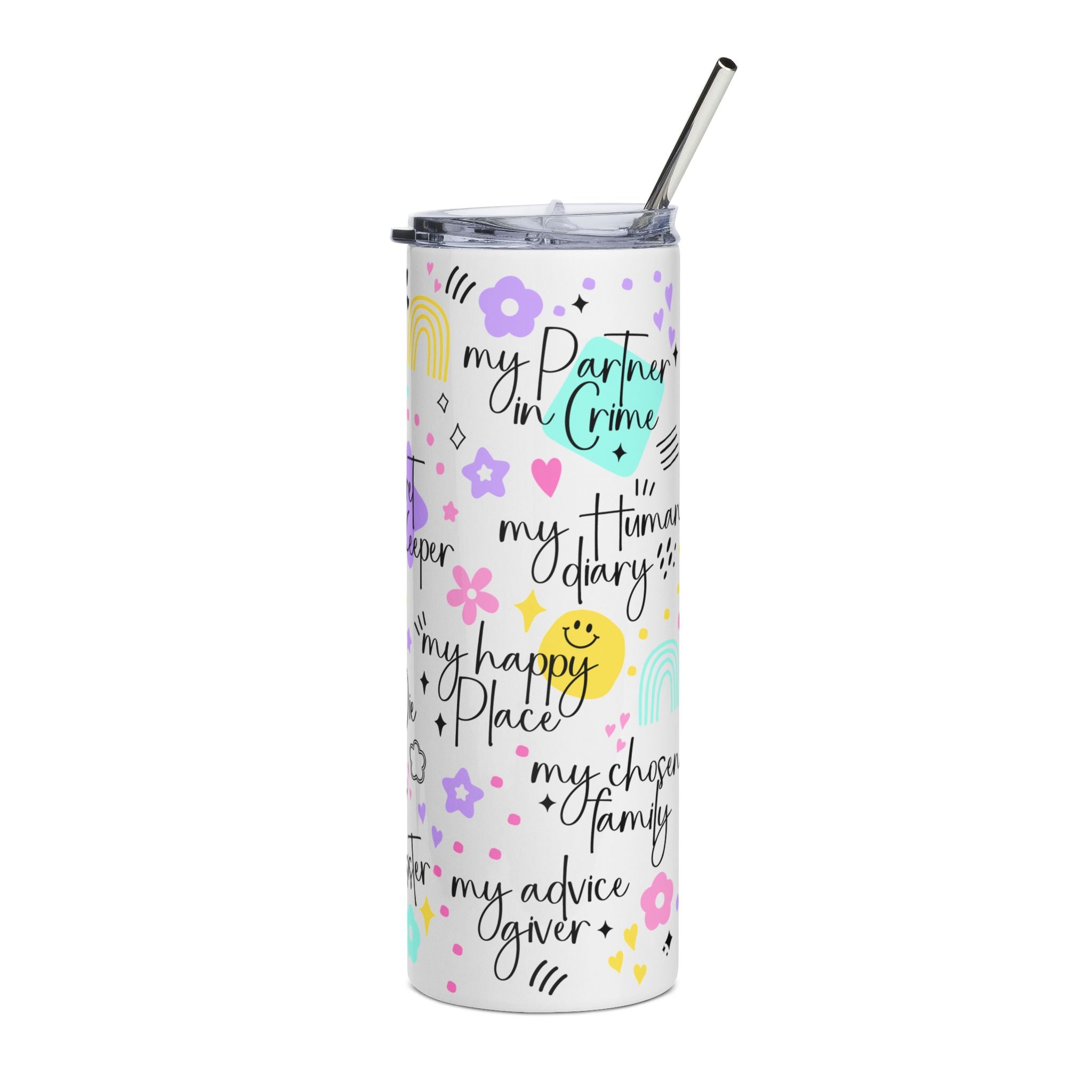 Bestie Stainless Steel Tumbler 600ml — 'My Bestie' Floral Friendship Travel Cup