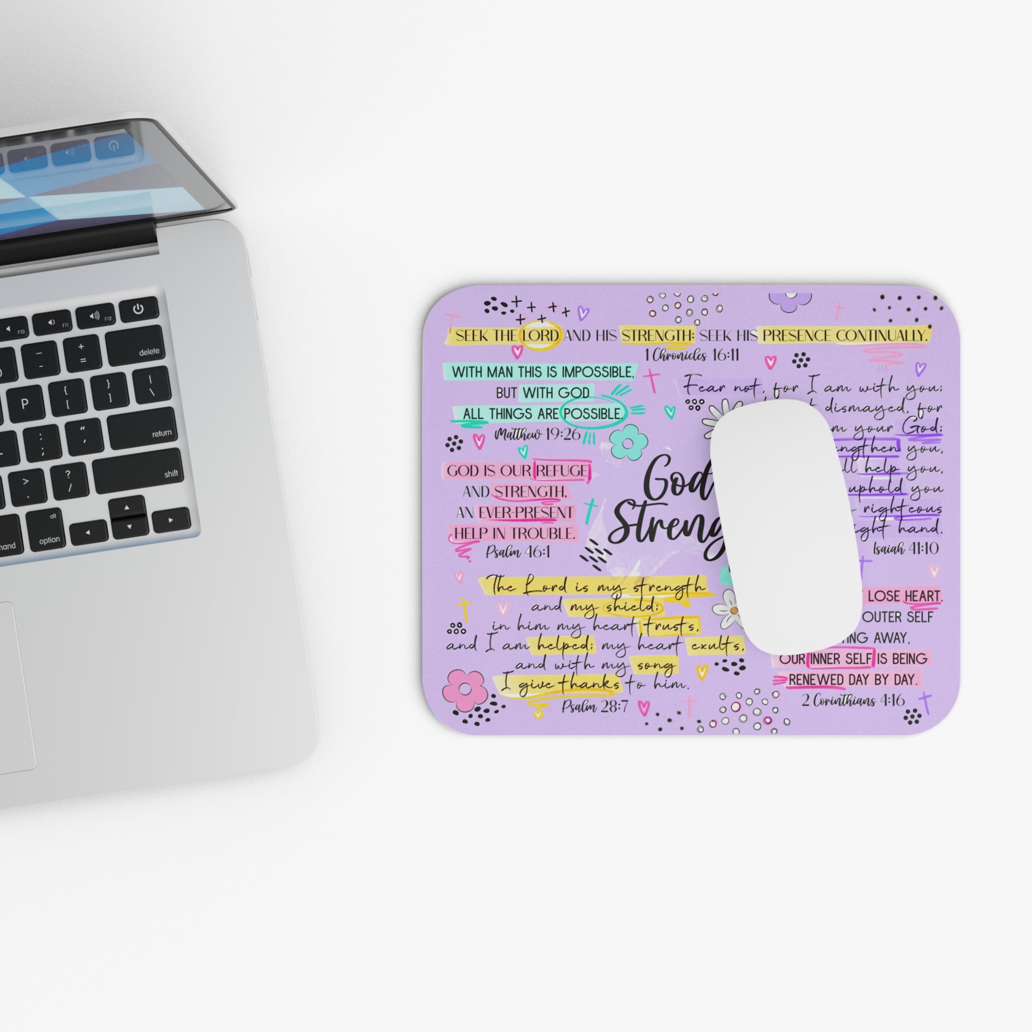 God's Strength Within — Inspirational Lavender Mouse Pad with Scripture Verse Design