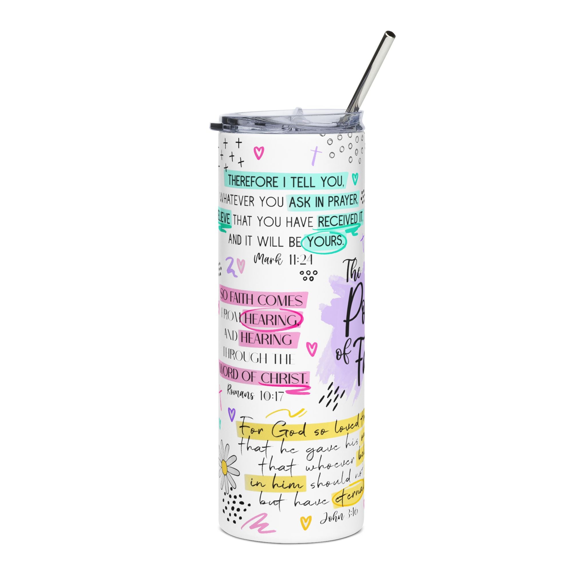 The Power Of Faith Watercolor 20oz Stainless Tumbler — Inspirational Scripture Travel Mug