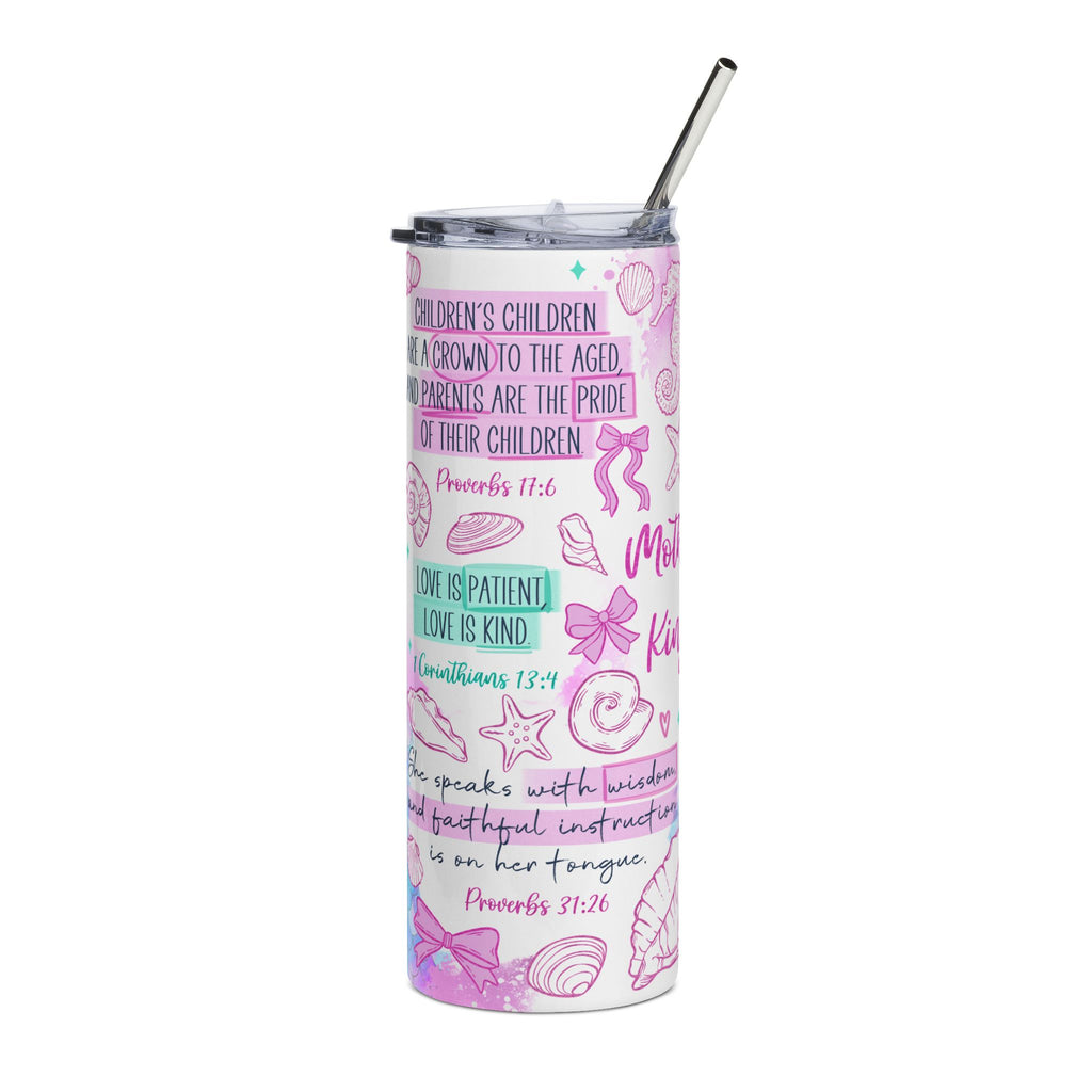 Motherhood is Kingdom Work Watercolour Coastal  600ml Stainless Tumbler — Inspirational Scripture Travel Mug