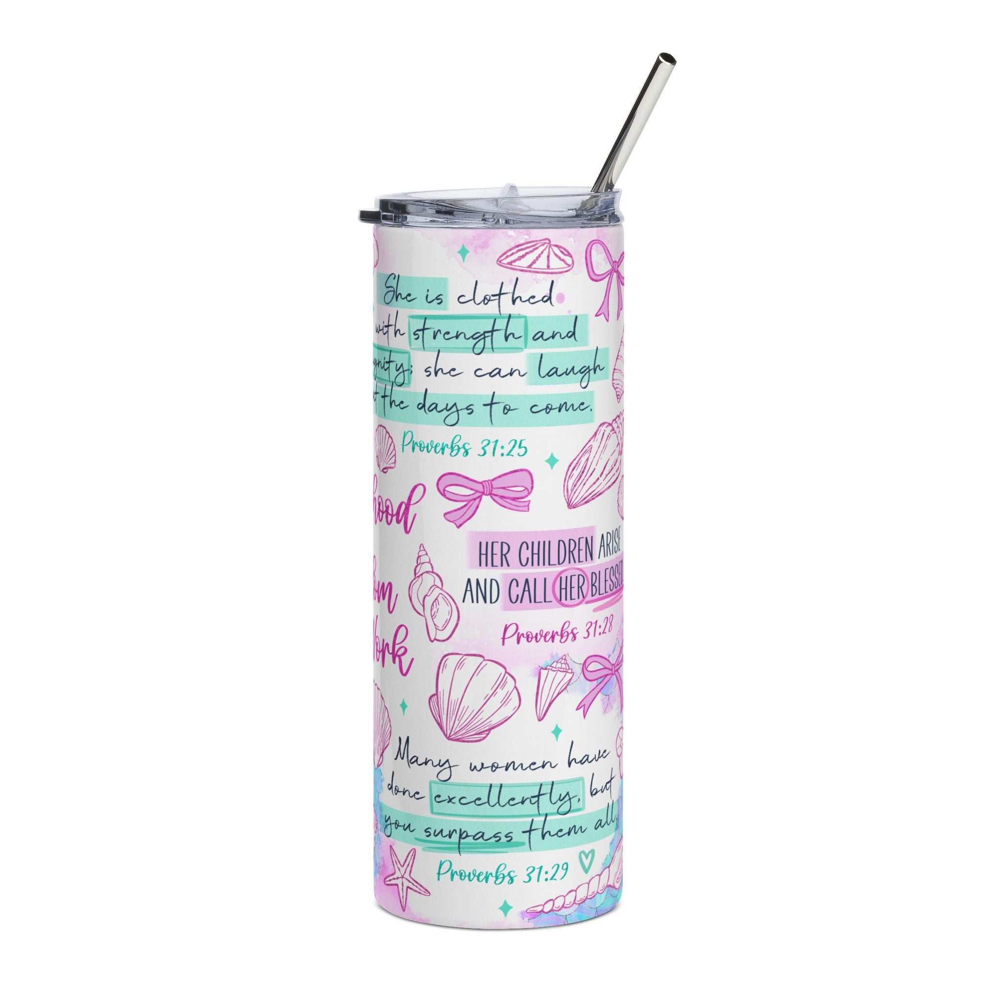 Motherhood is Kingdom Work Watercolour Coastal  600ml Stainless Tumbler — Inspirational Scripture Travel Mug