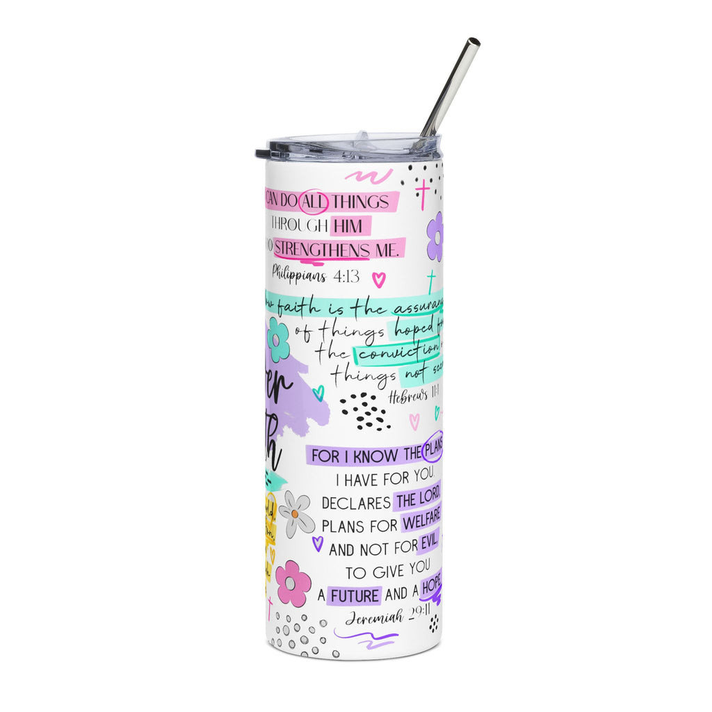The Power Of Faith Watercolor 20oz Stainless Tumbler — Inspirational Scripture Travel Mug
